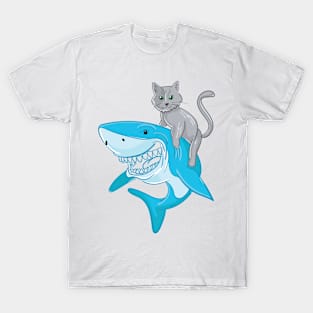 Awesome cat riding a shark to the new adventures T-Shirt